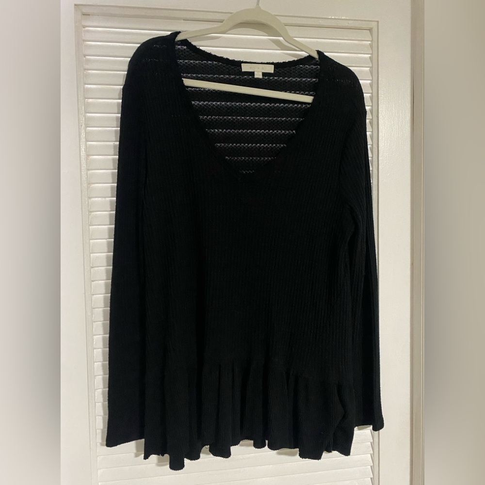 Anthropologie | Black V-Neck Long Sleeve Knit Top | Size L